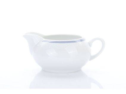 Mlékovka nízká, český porcelán, 0,22 l, bílá krajka, modrý lem, Thun