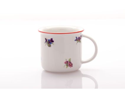 Hrnek Tina, 0,25 l, házenka s červeným proužkem, Český porcelán Dubí