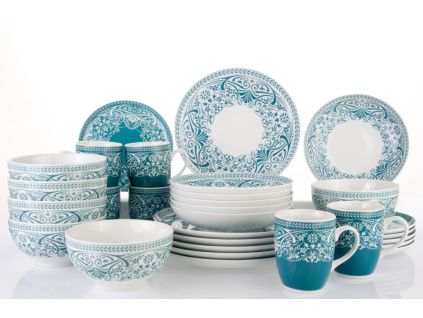 Jídelní souprava, Kodaň, krajka, petrolej, karlovarský porcelán, Thun, 30 d.