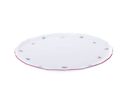 Talíř na dort 30 cm, Ophelia házenka s červeným proužkem, porcelán Thun Rulak Zettlitz