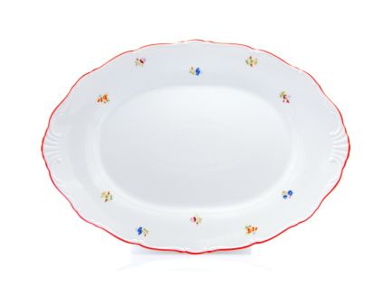Ovál, 36 cm, Ophelia, házenka s červeným proužkem, porcelán Thun RZ