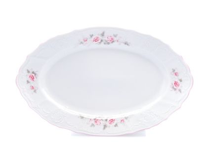 Mísa oválná, 34 cm, český porcelán, Bernadotte, růže, růžový proužek, Thun