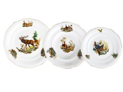 Mary-Anne, talířová souprava, lovecké motivy, porcelán Leander, 18 d.