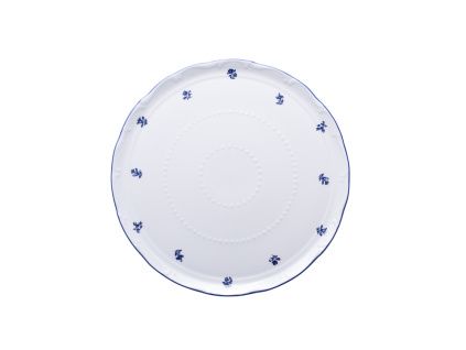 Talíř na dort 30 cm, Ophelia modrá házenka, porcelán Thun Rulak Zettlitz