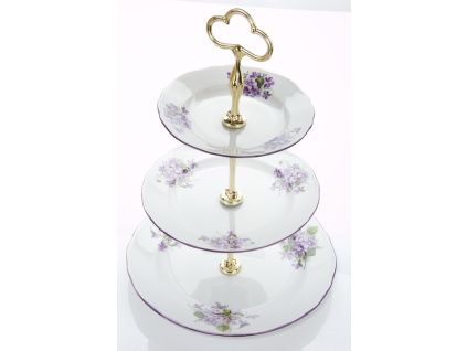 Etažérka trojdílná, 0,3 l, fialky, Český porcelán