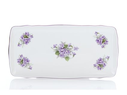 Podnos čtyřhranný, 33 cm, fialky, Český porcelán