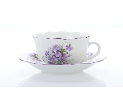 Šálek s podšálkem, 0,20 l, fialky, Český porcelán