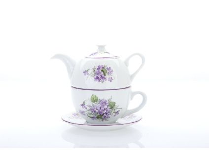 Souprava šálku a konvičky Sonne, 16 cm, fialky, Český porcelán