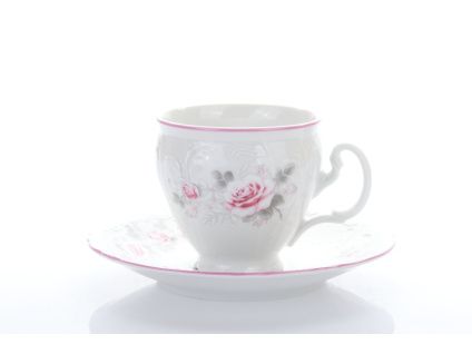 Šálek s podšálkem, 170 ml, český porcelán, Bernadotte, růže, růžový proužek, Thun
