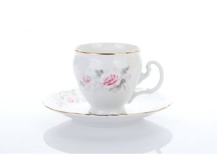 Šálek s podšálkem, 170 ml, český porcelán, Bernadotte, růže, zlatá linka, Thun