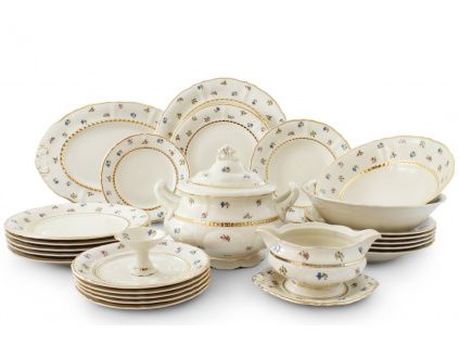 Jídelní souprava, český porcelán, Sonáta, házenka, slonová kost, Leander, 25 d.