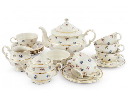 Čajová souprava, český porcelán, Sonáta, házenka, zlato, Leander, 15 d.