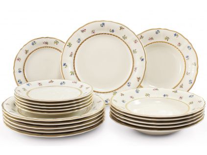 Talířová souprava, český porcelán, házenka, zlato, slonová kost, Leander, 18 d.