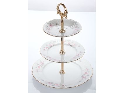 Etažérka, český porcelán, Bernadotte, růže, zlatý proužek, Thun