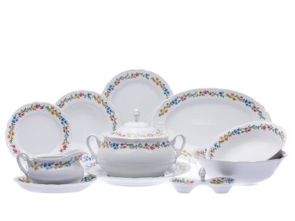 Jídelní souprava, český porcelán, Constance, květinový pás, 25 d., Thun 1794