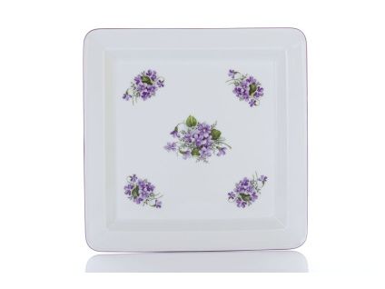 Talíř - podnos čtyřhranný, 27 cm, fialky, Český porcelán