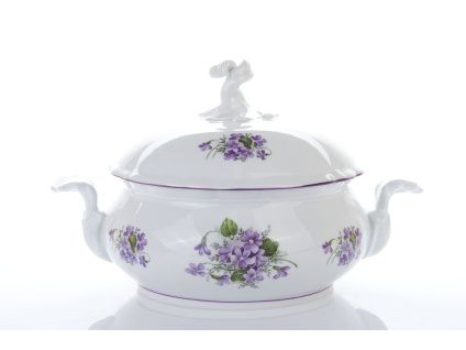 Mísa kulatá s víkem a výřezem, 2 l, fialky, Český porcelán