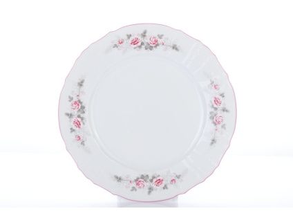Mísa mělká, 30 cm, Bernadotte, růžičky s růžovým proužkem, Thun
