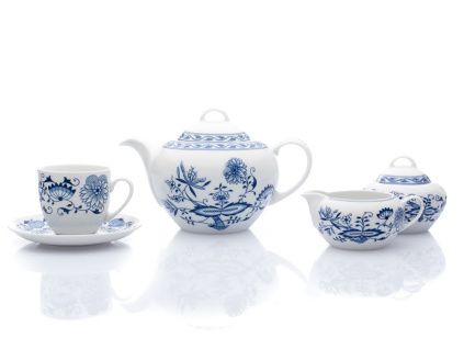 Saphyr, čajová souprava, cibulák, český porcelán, Thun, 15 d.