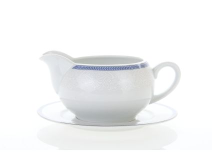Omáčník, český porcelán, Opal, 0,4 l, bílá krajka, modrý ĺem, Thun 1794