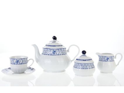 Rose, čajová souprava, modrá stuha, porcelán, 15 d., Thun 1794
