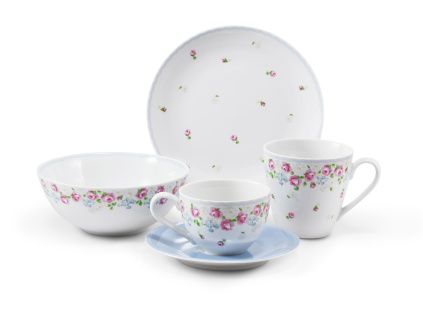Snídaňová souprava, český porcelán, RoseLine, kvítky, Leander, 5 d., var. 1