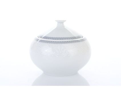 Cukřenka, český porcelán, Opal, 0,35 l, bílá krajka, šedý lem, Thun 1794