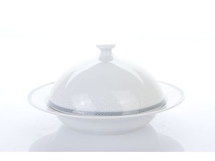 Máslenka kulatá, porcelán, Opal, bílá krajka, šedý lem, Thun 1794