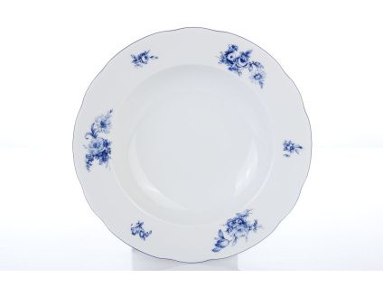 Talíř hluboký, český porcelán, Rose, 23 cm, modré růže, Thun