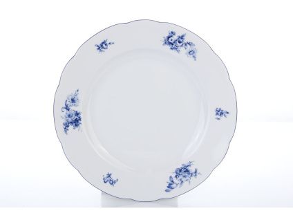 Talíř mělký, český porcelán, Rose, 25 cm, modré růže, Thun