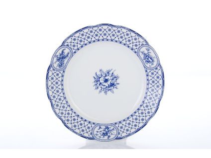 Talíř dezertní, český porcelán, Rose, 19 cm, modrá stuha, Thun