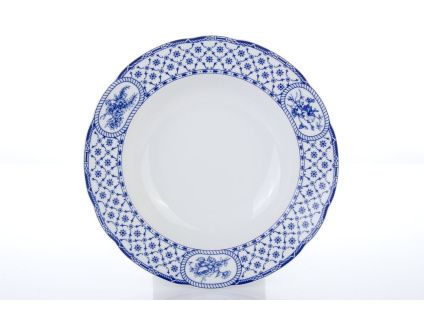 Talíř hluboký, český porcelán, Rose, 23 cm, modrá stuha, Thun