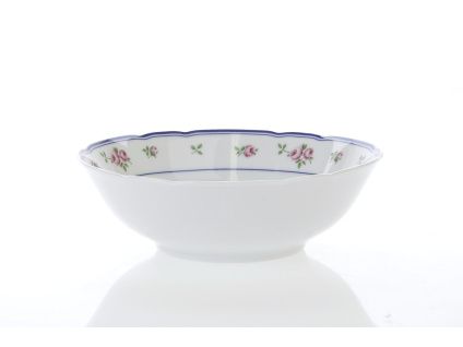 Rose, miska na müsli, 16 cm, porcelán Thun, růžičky, modré lemování