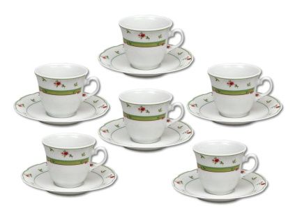 Menuet, šálky s podšálky, kávové, 145 ml, český porcelán, 6 d., růže, zelená, Thun