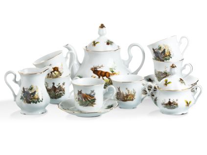 Mary-Anne, čajová souprava, myslivecký porcelán, Leander, 15 d.