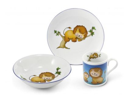 Dětská souprava, český porcelán, lvíček, Leander, 3 ks