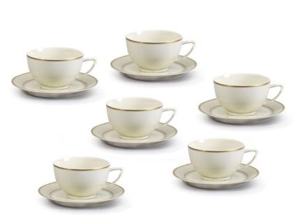 Šálky s podšálkem, český porcelán, Lea, slonová kost, zlato, 240 ml, Thun, 6 ks