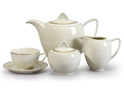 Čajová souprava, český porcelán, Lea, slonová kost, zlato, Thun, 15 d.