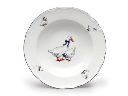 Talíř hluboký, husy, 23 cm, český porcelán, Constance, Thun