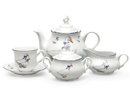 Čajová souprava, husy, porcelán, Constance, Thun, 15 d.