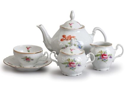 Bernadotte, čajová souprava, porcelán, zahradní květy, Thun, 15 d.