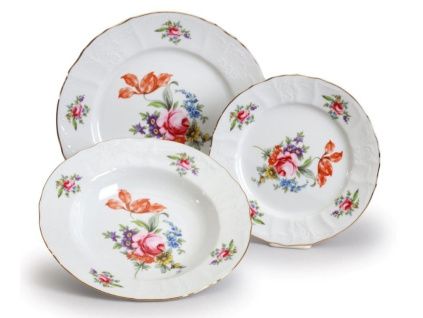 Bernadotte, sada talířů, porcelán, zahradní květy, Thun, 18 d.