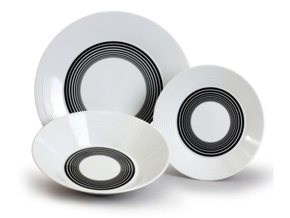 Lea, sada talířů, český porcelán, kružnice, Thun, 18 ks