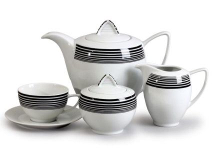 Čajová souprava, český porcelán, Lea, kružnice, Thun, 15 d.