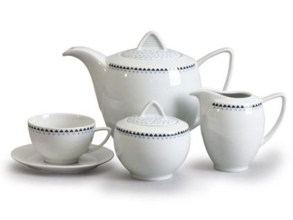 Čajová/ kávová souprava, český porcelán, Lea, modré kamínky, Thun, 15 d.