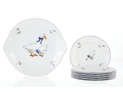 Koláčová souprava, husy, český porcelán, Constance, Thun, 7 d.