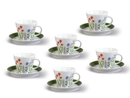 Tom, šálky a podšálky čajové, 260 ml, rostlinky, porcelán, Thun, 6 ks