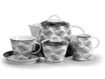 Čajová souprava, český porcelán, Tom, vlnky, Thun, 15 d.
