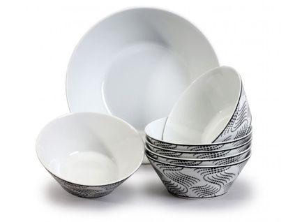 Tom, kompotová souprava, český porcelán, vlnky, Thun, 7 d.