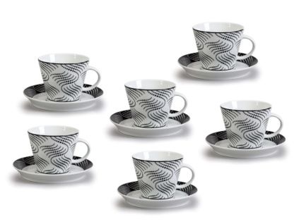 Tom, porcelánové šálky a podšálky, 260 ml, vlnky, Thun, 6 ks